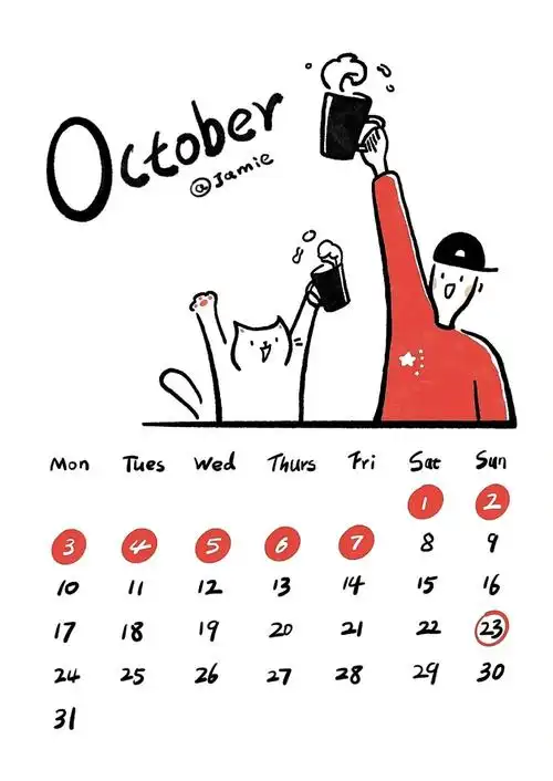 插画日历welcometo十月