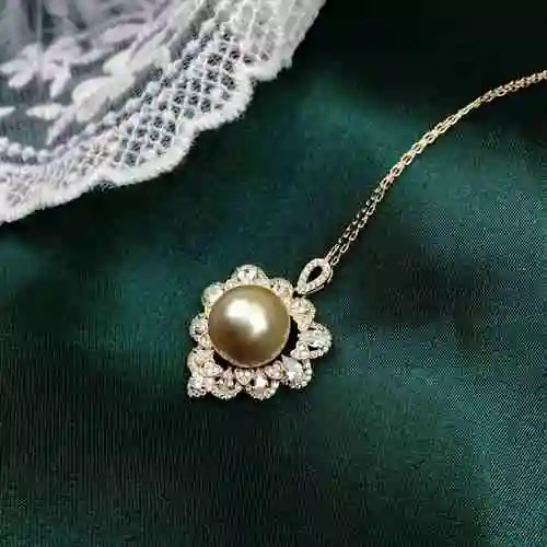 925银镶天然浓金色珍珠项链