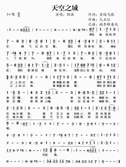 降b调萨克斯天空之城简谱