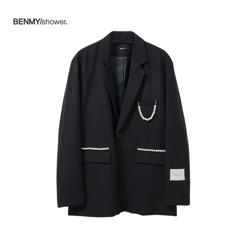 benmyshower国潮休闲西装外套男潮牌设计感痞帅街头情侣宽松西服