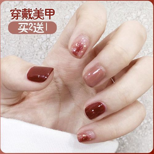 2021新年指甲新款可拆卸指甲成品穿戴甲短款红美甲贴片ins风高级