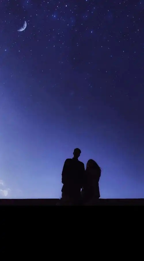 夜空下的情侣恩爱背影