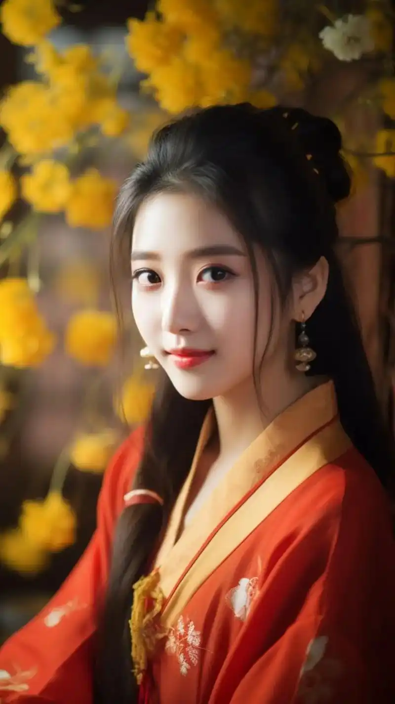 秋天一袭红衣的古装女子  #抖音图文来了 #国 - 抖音