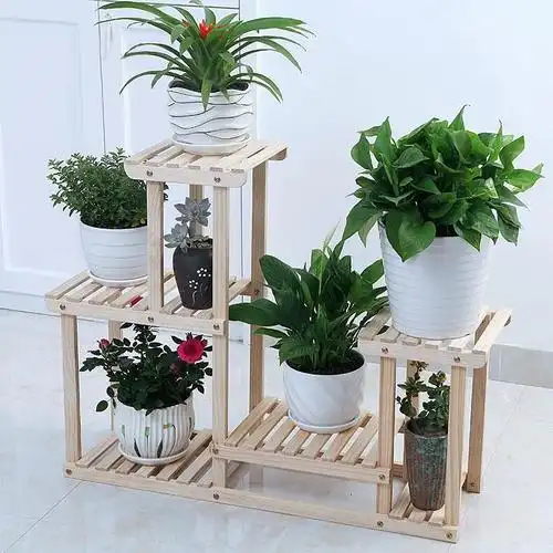 工匠时光花架阳台室内落地式实木防腐木花架子客厅多层植物架花盆架子