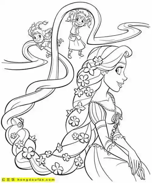 15张长发公主小美人鱼白雪公主红发公主卡通涂色图片