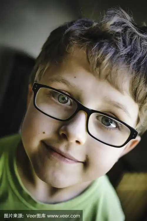 一个戴眼镜的小男孩的肖像