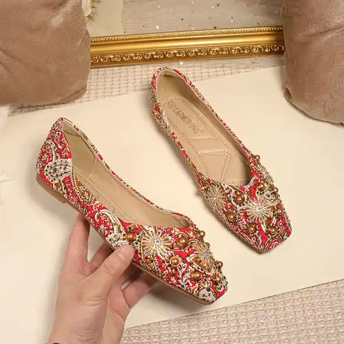 秀禾服婚鞋禾秀婚纱两穿中式结婚鞋子新娘鞋女红色平底孕妇秀禾鞋