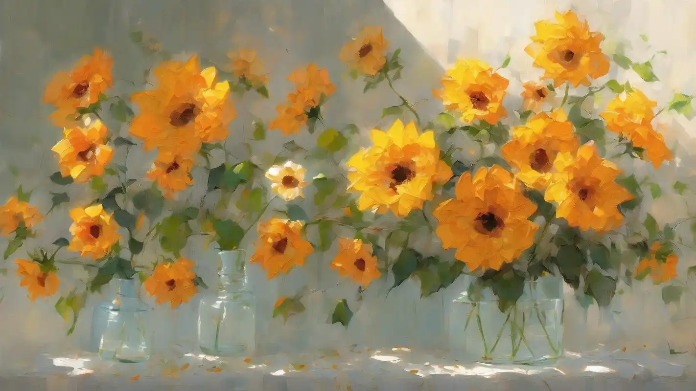 超美油画向日葵壁纸来啦9778 哎呀呀,这些油画风格的向日葵壁纸真