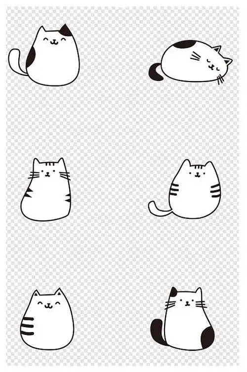 可爱卡通线条画简笔画黑白猫咪