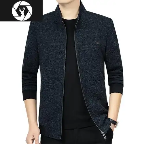 hongzun男士外套休闲夹克男秋冬毛呢加厚中年男式秋装上衣新款秋季