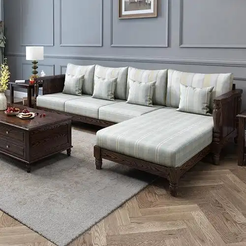 梵宜实木沙发白蜡木美式沙发中小户型贵妃转角布艺521沙发123沙发组合