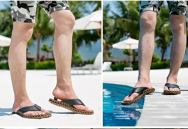 公牛世家夏季凉鞋男真皮沙滩鞋手工编织凉拖鞋牛皮潮888422 棕色 38