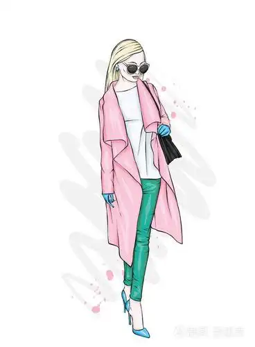 漂亮, 高大, 苗条的女孩穿着时髦的大衣, 裤子和眼镜.