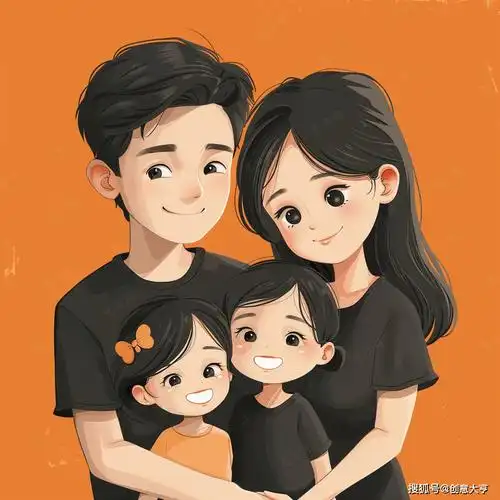 亲子头像 | 一家四口的欢乐出游:共享美好时光的珍贵印记专属手绘卡通