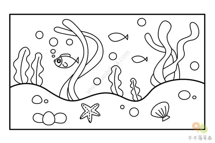 海底世界涂色画亲子绘画underwaterworldcoloringpage