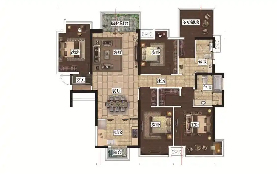 荣和公园大道176平米五居室轻奢风格户型图该商户其他案例同户型同