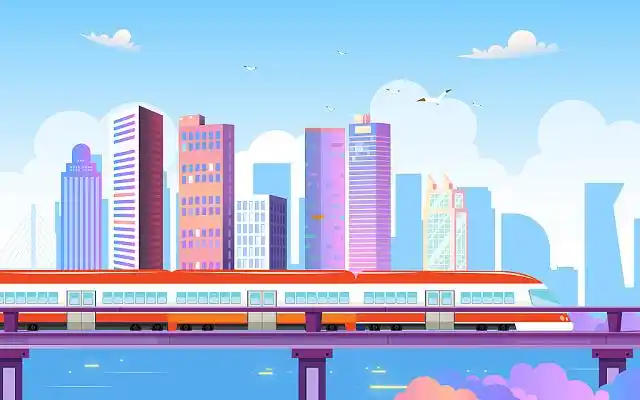 矢量扁平风地铁城市建筑插画素材地铁插画