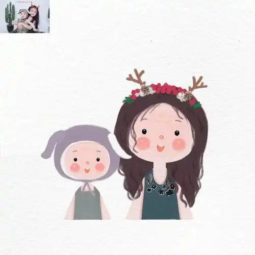 手绘头像一组可爱的姐弟俩