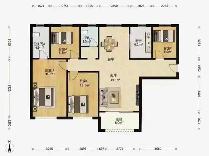 碧桂园136平四室180万中间楼层