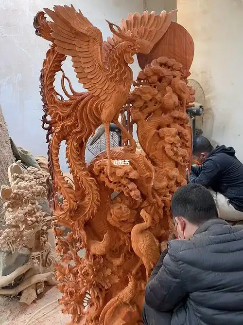 木雕百鸟朝凤根雕凤凰花开富贵工艺品摆件