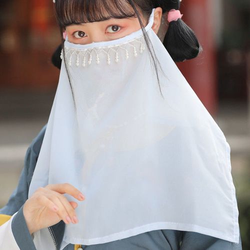 帘古装仙女蒙面舞台服演出古风配饰遮脸纱巾汉服面纱古装红色色连珠款