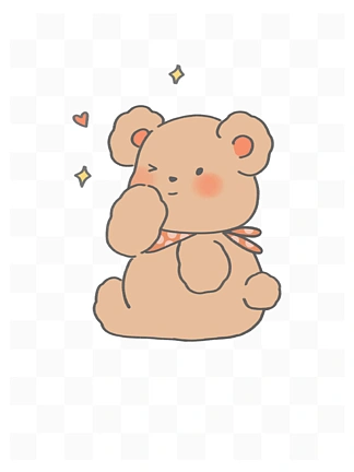手绘卡通可爱动物扭头眨眼微笑的小熊插画