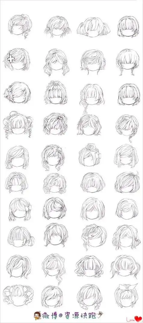 女生头发简笔画三十六个常用男女生卡通发型合集|简笔画