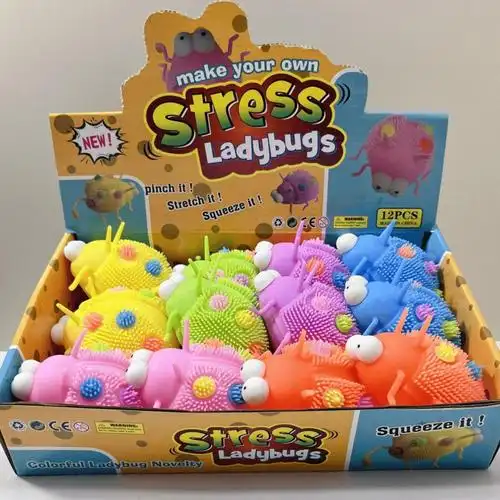 网红跨境突眼带灯七彩七星瓢虫捏捏乐减压玩具新奇特玩具批发