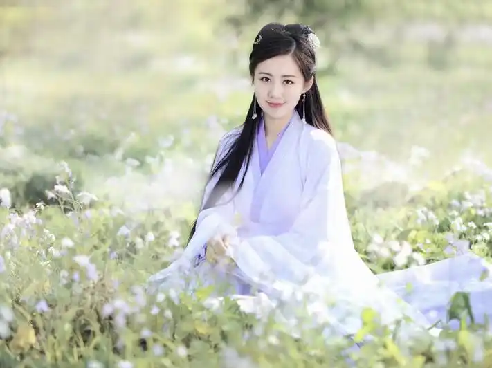 高贵典雅薰衣草色汉服古装美女图片2