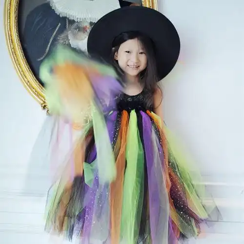 儿童万圣节女巫服装女童魔法巫婆套装亲子幼儿园宴会服装影楼拍照