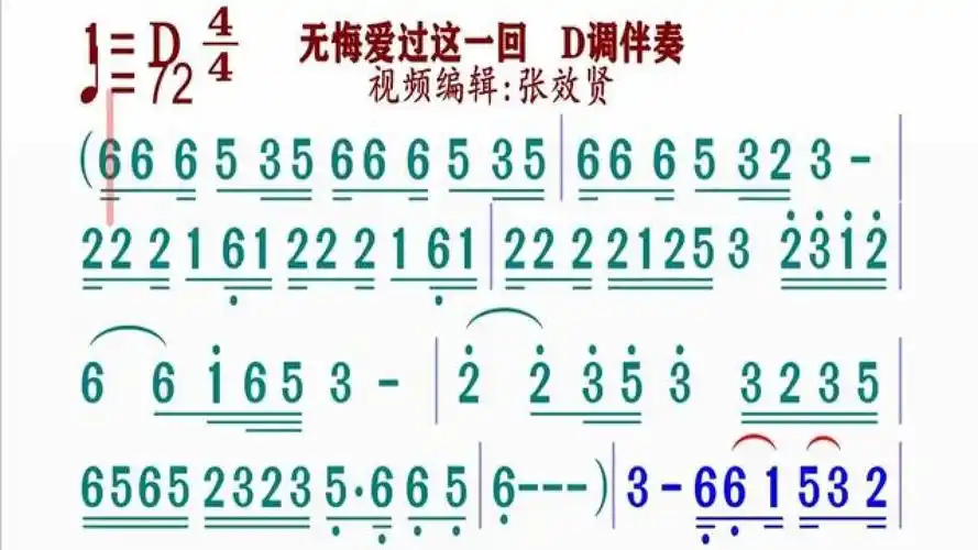 《无悔爱过这一回》简谱f调伴奏 完整版请点击上面d链接知道吖张效贤