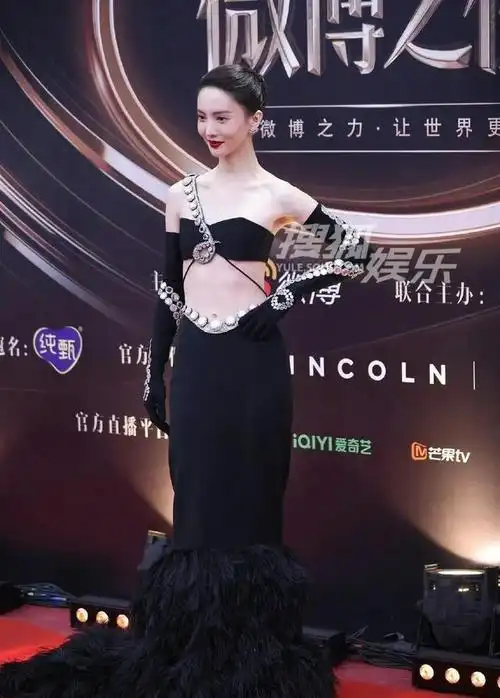 比如杨紫淡紫色拽地礼服红毯造型.