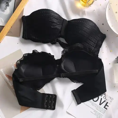 黑色文胸胸罩收副显小大胸少女钢圈内衣聚拢文胸