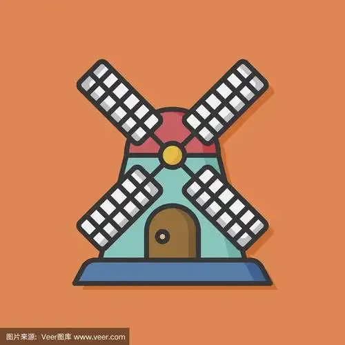 农场,风车,房屋,图标,农业