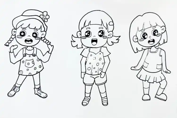 儿童画人物动态简笔画女孩篇