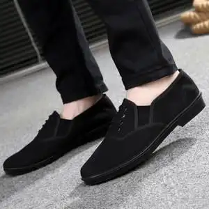 2019老北京布鞋男士春秋款懒人一脚蹬防滑舒适休闲黑色酒店工作鞋