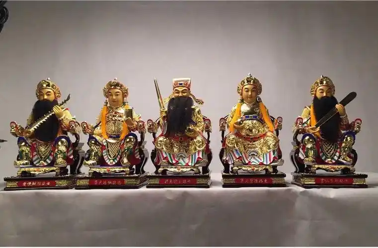 厂家直销香樟木五路财神纳珍天尊曹宝神像寺庙供奉佛像摆件定制
