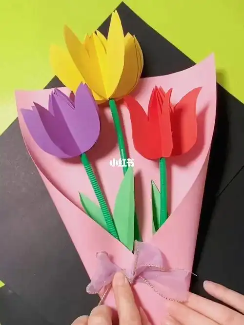 亲子手工花立体郁金香折纸剪纸作品女神节