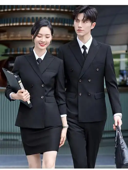 衣企业管理职业西服男女西装套装深灰色销售员工装物业客服职员工作服