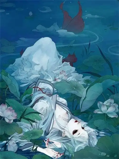 古风血眸银发女子戴半边面具 画师伊吹五月古风银发血瞳美