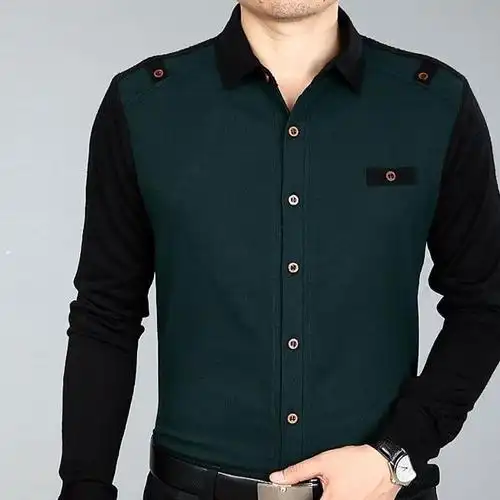 一件代发2017春装男装纯棉衬衫男装商务休闲长袖中年衬衣拼色