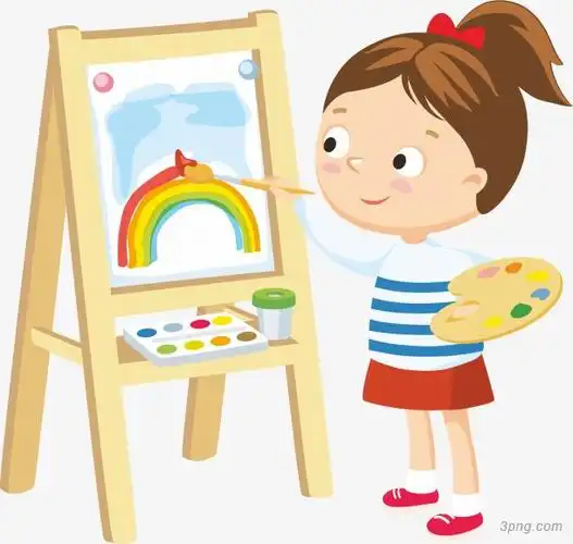 画画的小女孩png素材透明免抠图片-卡通手绘