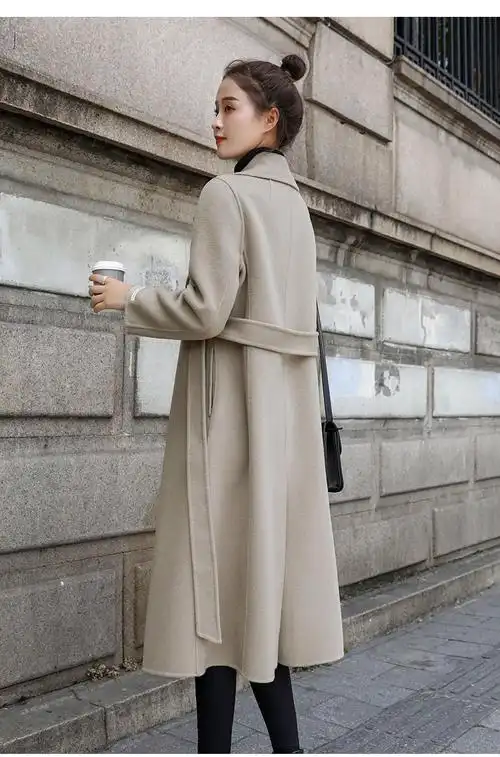 外套女装加厚洋气宽松百搭呢子大衣外套酒红毛呢外套女k01l120140斤穿