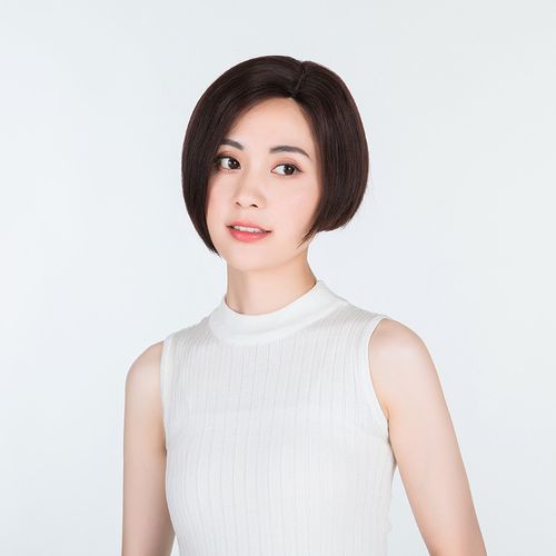 假发女短发真人发三七分波波头无刘海气质短直发许昌真人发全头套