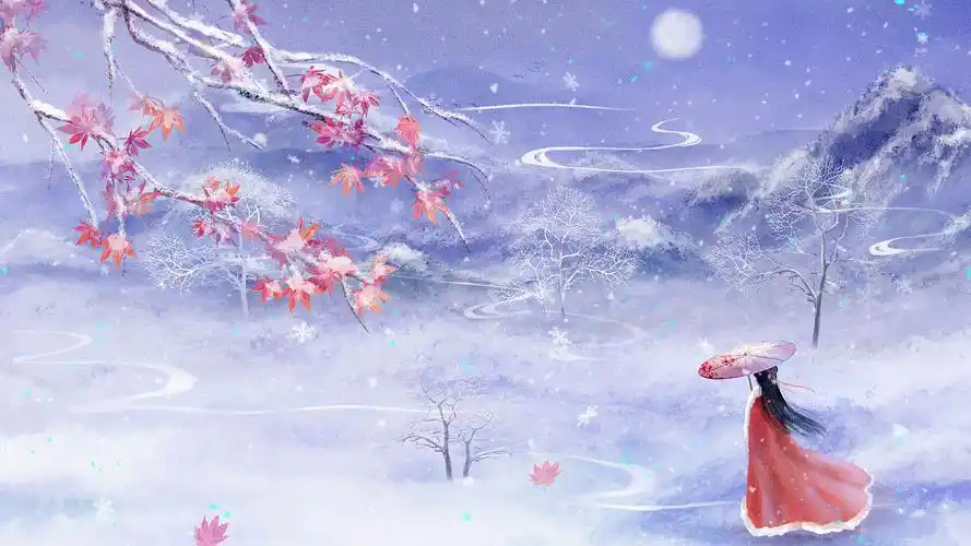 hd4k高清小寒背景冬天飘雪山ae模板hd唯美浪漫中国风水墨雪景大寒节气