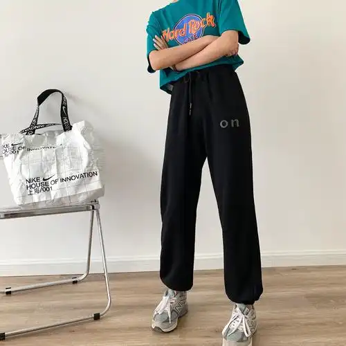 灰色运动裤女宽松束脚裤子春秋秋季显瘦百搭休闲裤