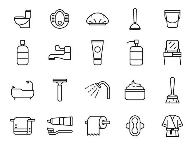 一组卫生间洗漱用品矢量图标素材打包下载