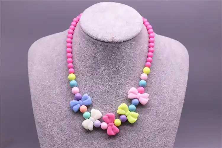 新款儿童项链首饰品小学生糖果色项链女孩可爱百搭蝴蝶结项链批发