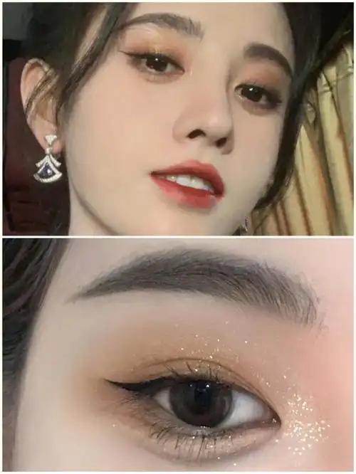 内双眼妆鞠婧祎绝美碎钻金棕78消肿深邃大眼