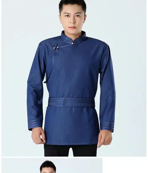 蒙古族服装男装夏季蒙古服装蒙古男士上衣牛仔衬衫民族风复古外套蒙古